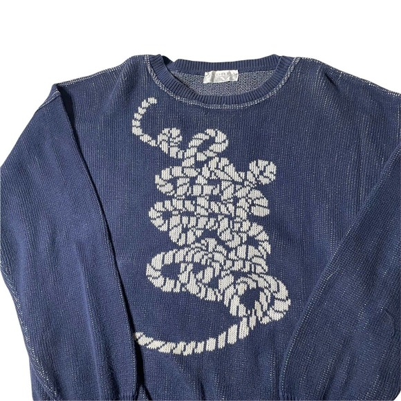 Vintage Andrea Fenzi Italy Men’s Crew Neck Pullover Sweater Blue Rope Sz L 50‎ - Picture 2 of 6